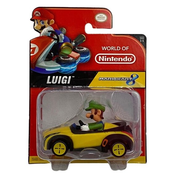 World of Nintendo Mario Kart 8 Luigi Yellow Race Car Figure Collectible Toy 2017 - Picture 1 of 7
